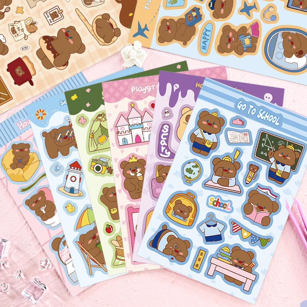8 Cartoon Cocoa Bear Card Character Stickers DIY Hand Account Small Card Mobile Phone Case Decoration Korean Ins