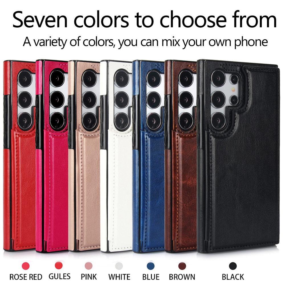 Wallet Double Button Card Slot Stand Flip Leather Case For Samsung Galaxy S25 S24 Ultra S23 Plus S24FE S22 S21 S20 Note 20
