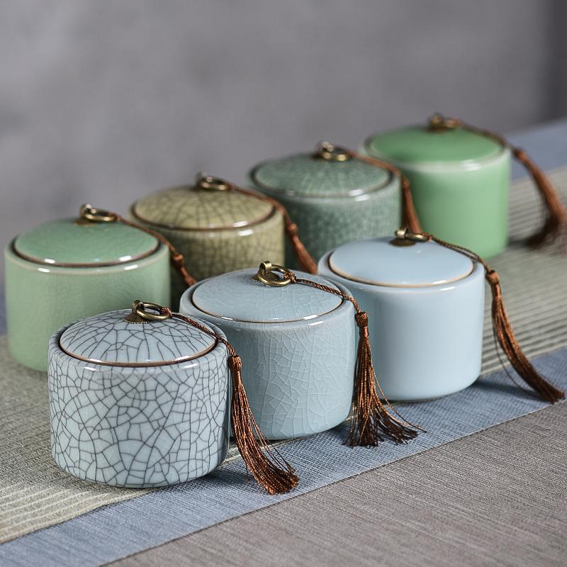Creative Cracked Ceramic Tea Caddy with Lid Porcelain Sealed Candy Caddy Portable Tea Box Desktop Decoration Home Decoration New