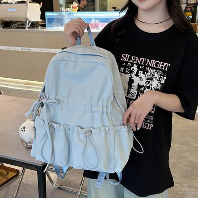 School Bag Backpack for Women, Large Capacity Casual Travel Backpack, Niche Pleated Cute Bow, High Aesthetic Student Backpack