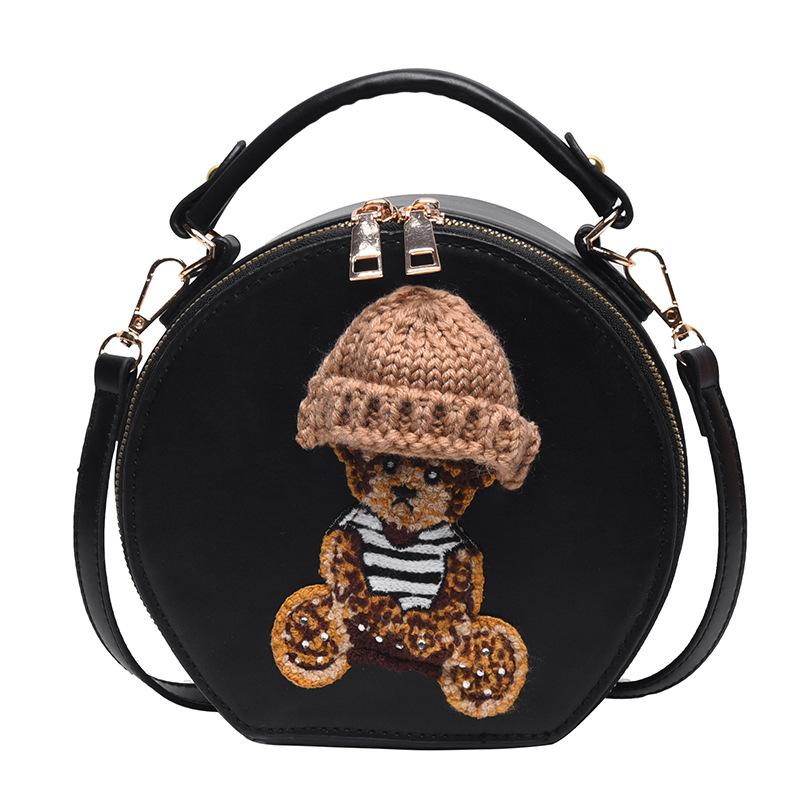 Cartoon small bag 2025 European and American fashion splicing bear cute handbag ins shoulder Internet celebrity small round bag women