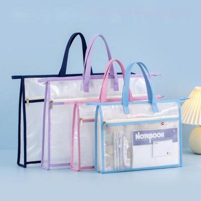 With Zipper and Handle A3 Project Bag Large Capacity Mesh PVC Mesh Art Bag Thickened Multifunctional Storage Bag Office Supplies