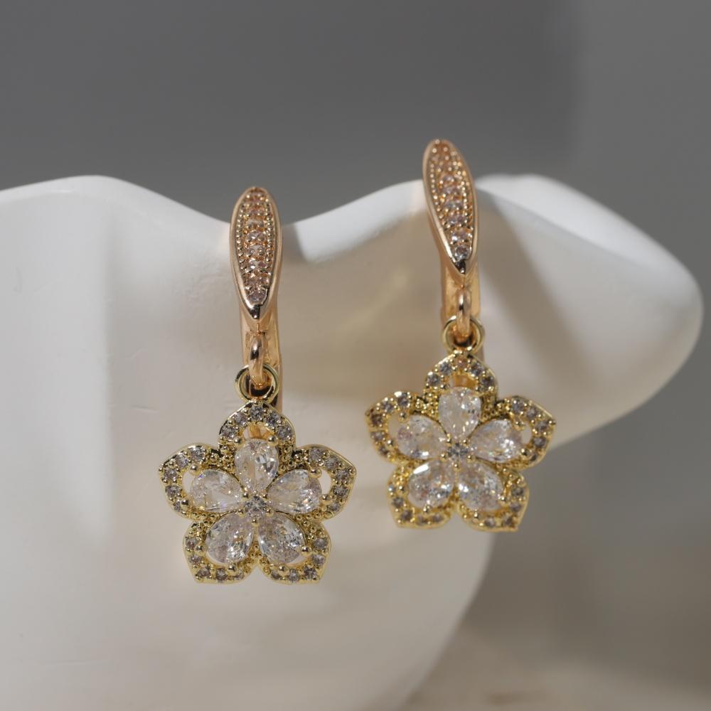 Luxury Flowers Dangle Earrings for Women Zirconia Earring Jewelry Wedding Party Accessories