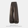 Mens Pleated Loose Textured Vintage Casual Straight Long Pants