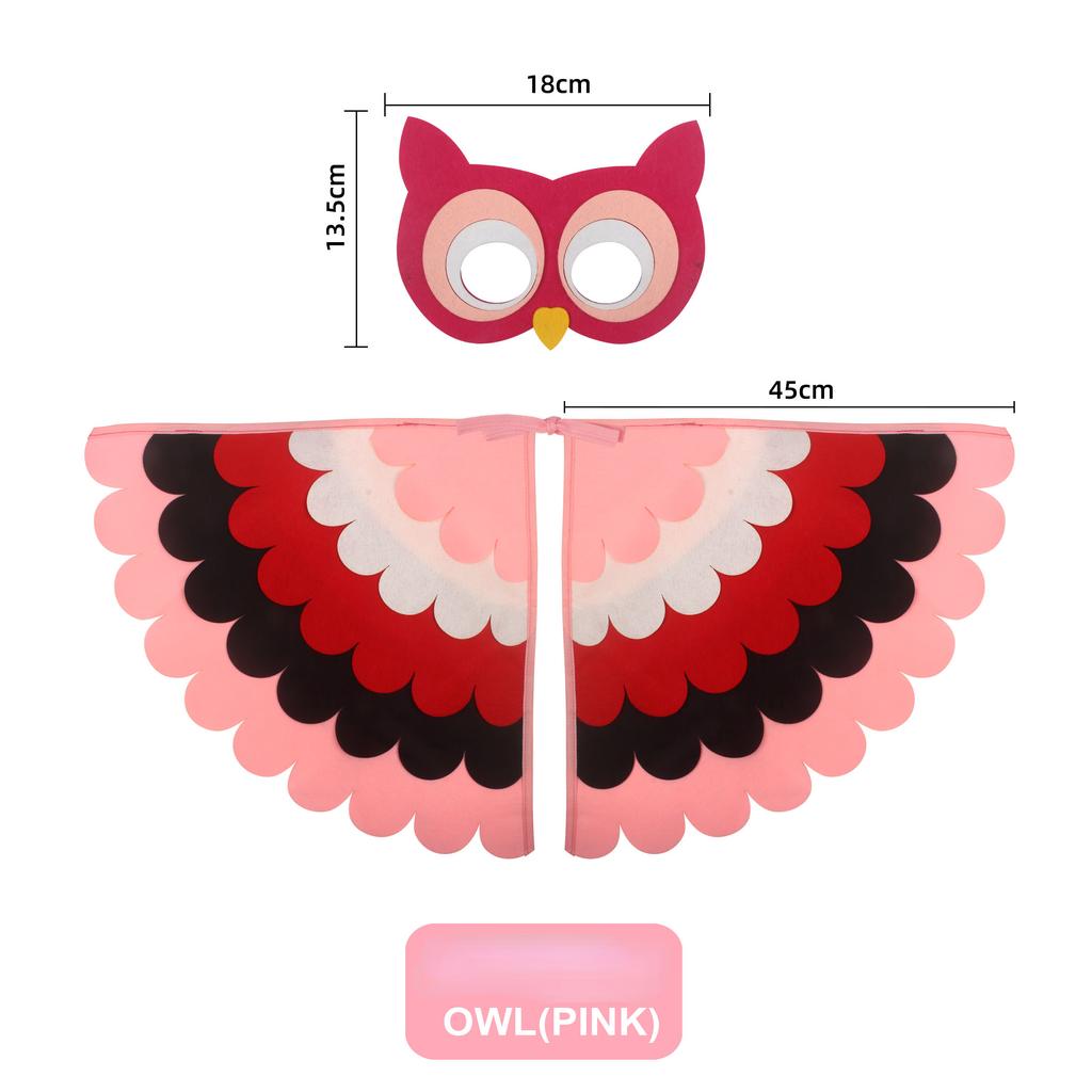 Costume Cosplay per Bambini Ali di Gufo Pavone Uccello Mantello in Feltro con Maschera per Bambine Bambini Festa di Halloween Esibizione sul Palco Mantello