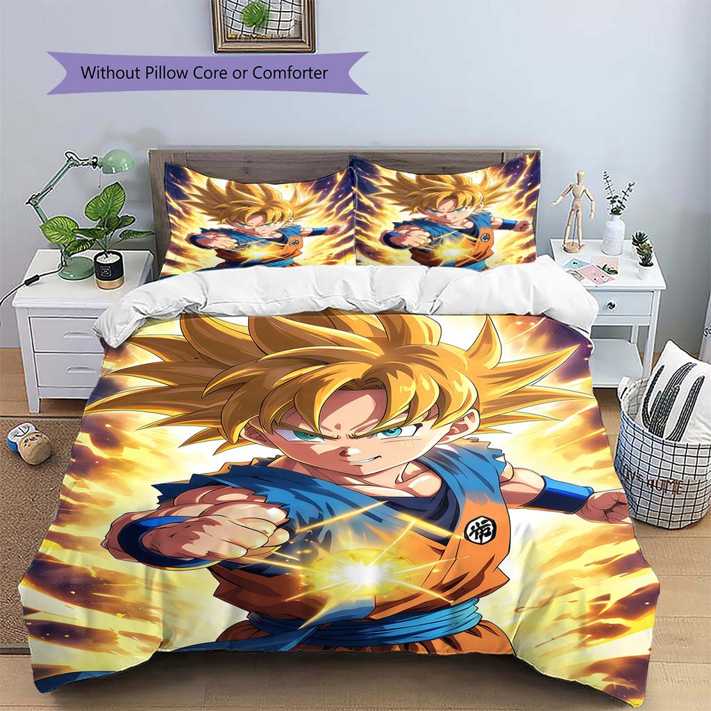 Son Goku Pattern Bedding,Quilt Set Quilt Cover Pillowcase Home Birthday Gift (1 * duvet cover + 2 * pillowcase, without core)