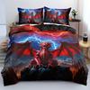 Red Dragon Duvet Cover Set: Ancient Wild Dragon Pattern Bedding, 3D Dragon Double Bed Set, Western Dragon Double Bed Set