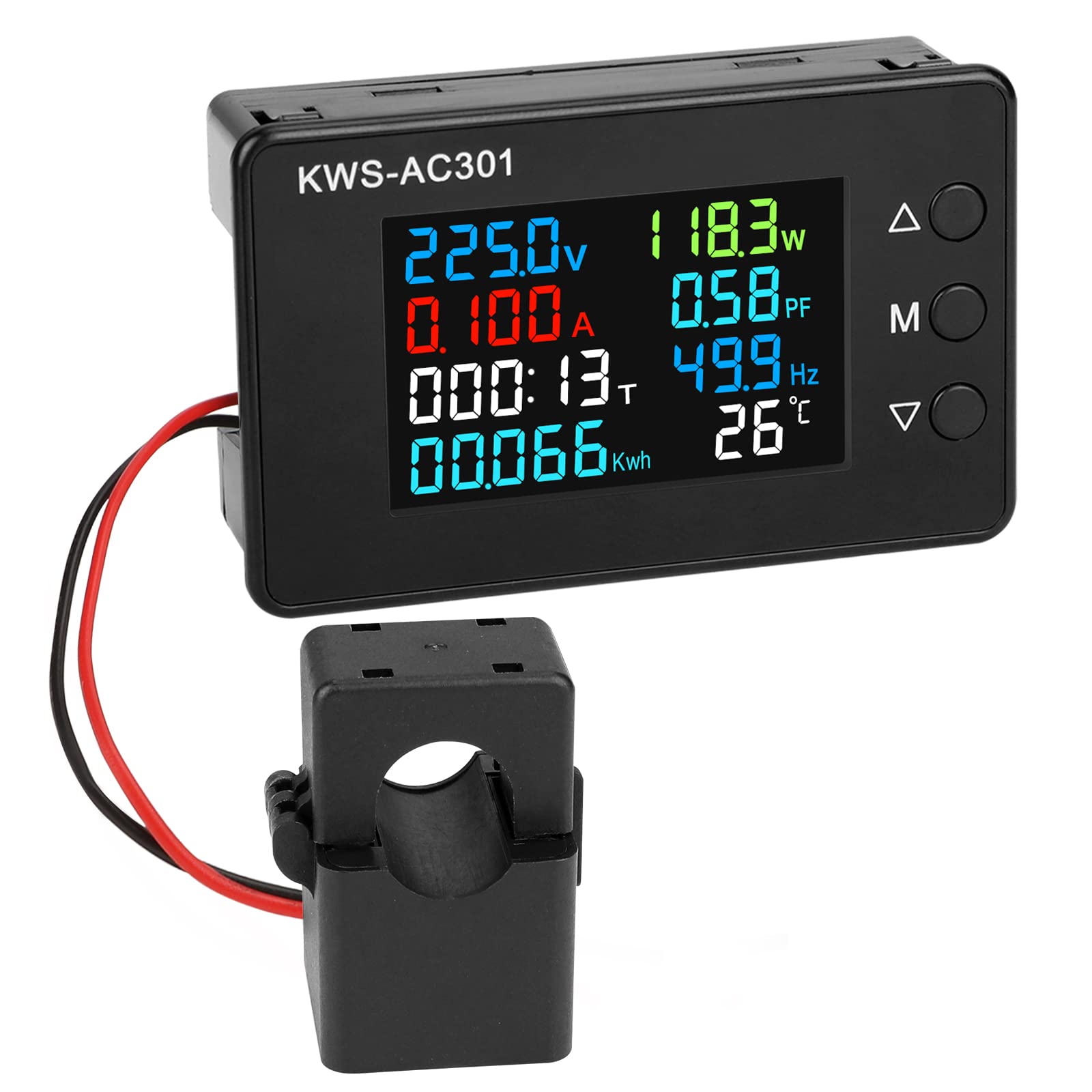 

DROK AC LCD Monitoring Power Temperature Multimeter Tester with Digital Color LCD Voltage and Power Detector with Data Reading Panel 8-in-1 Meter, чорний