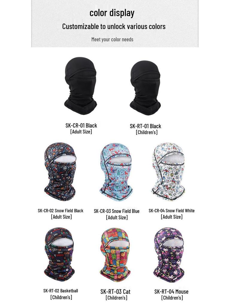 Winter Parent-Child Ski Mask with Windproof Neck Protection, Lined Hood, and Integrated Cycling Headwear