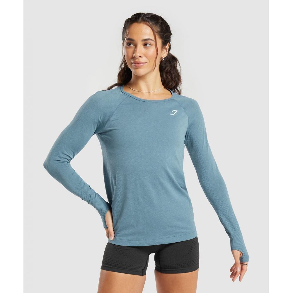 

GYMSHARK Vital Seamless 2.0 Легкий топ с длинными рукавами Faded Blue Marl B4A8C UCMH