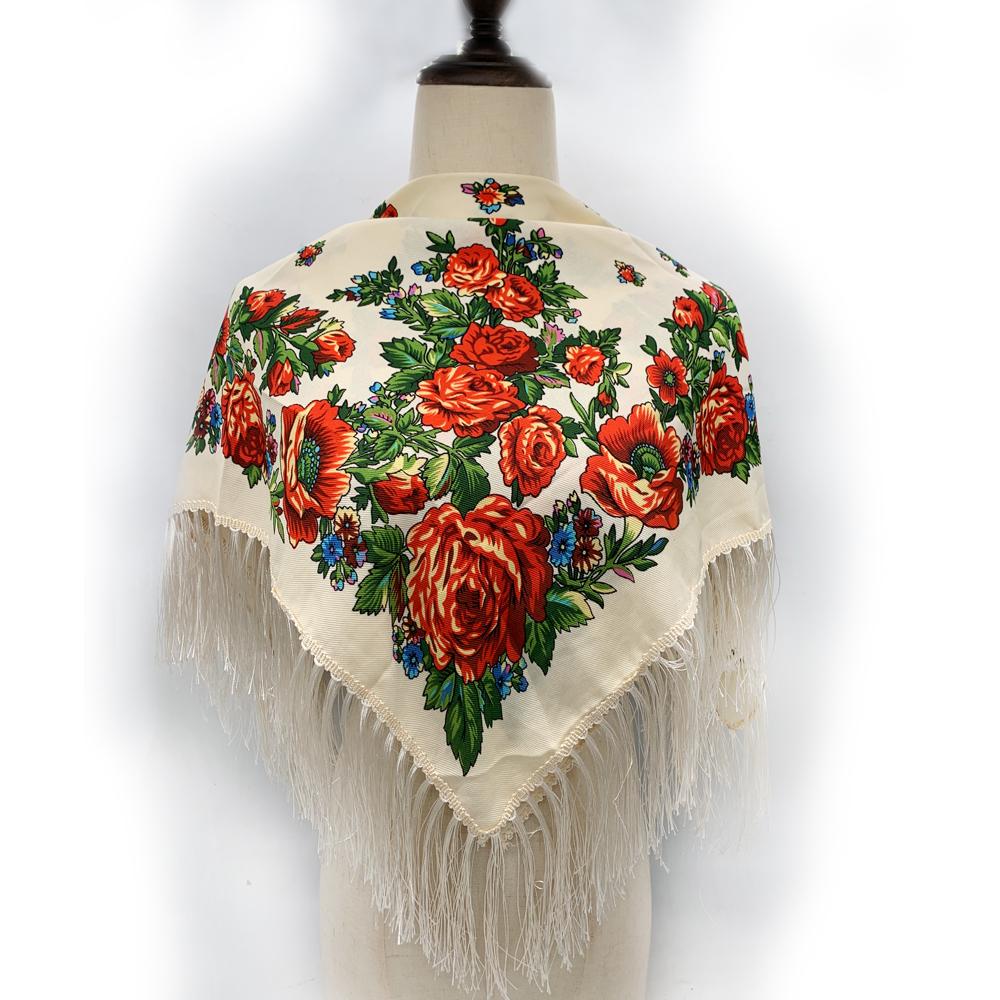Luxury Floral Print Russian Square Scarf