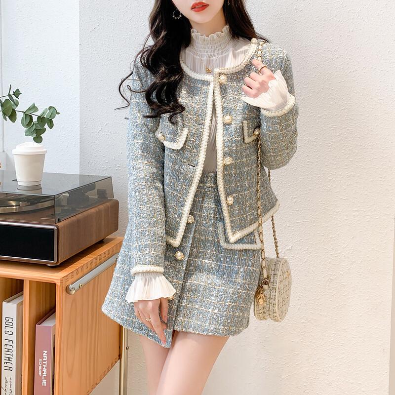 

MOKANA Women s Elegant Tweed Style Jacket & Skirt Set S