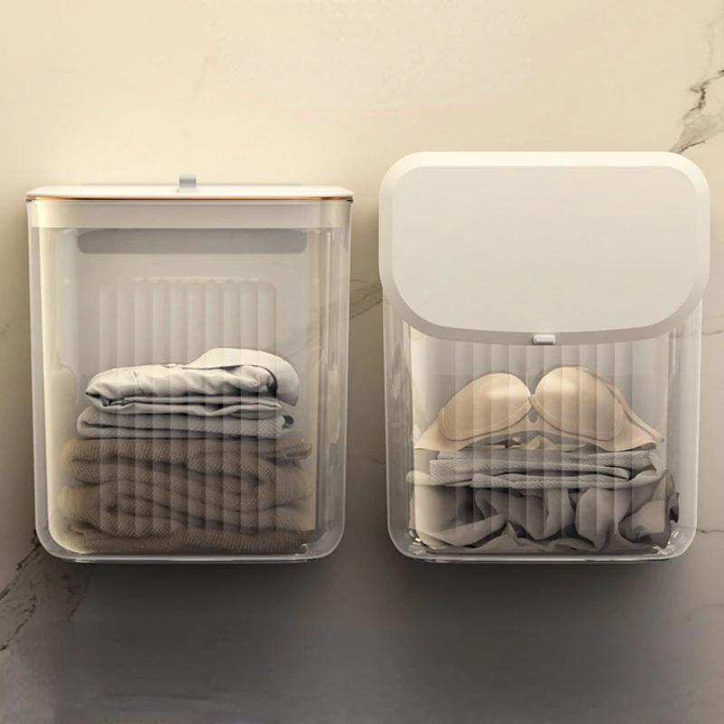 Laundry Wall Basket Space Saving Basket with Lid Wall Mounted Dirty Clothes Laundry Hamper Container Home Storage Supplies