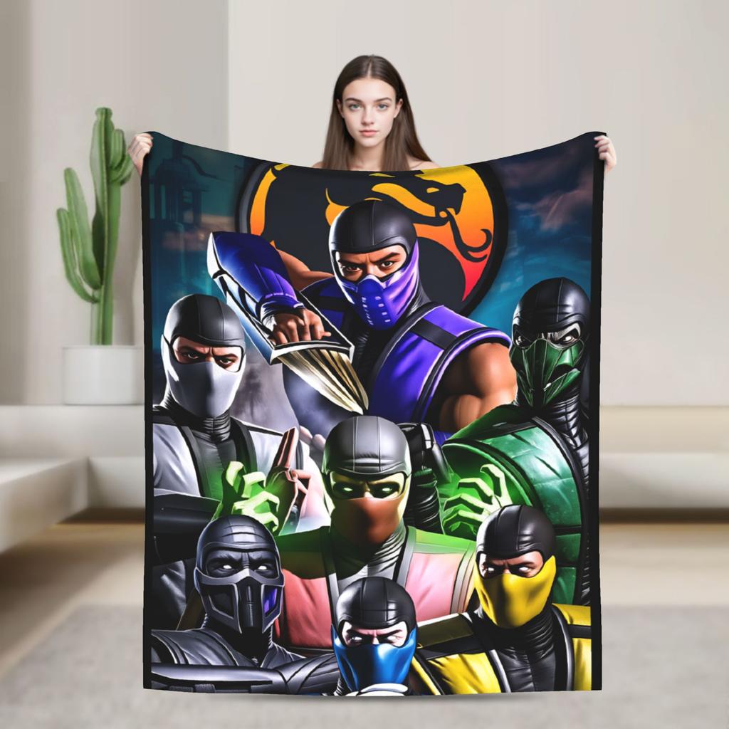 Mortal Kombat II Flannel Blanket Vintage Game Warm Bedding Throws for Living Room Camping Print Bedspread Sofa Bed Cover