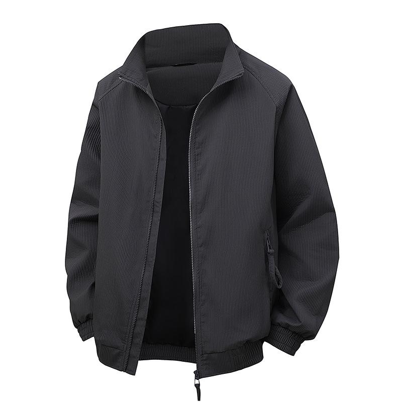 Spring and Autumn Stand Collar Casual Jacket Men's Middle-aged and Young Fashion Loose Fashion Solid Color Jacket Versatile Top