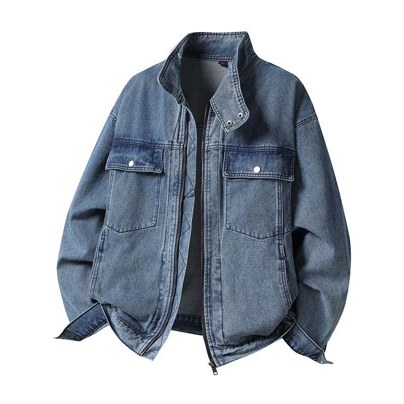 

XXBRO Men s American Retro Denim Jacket: Autumn Fit High-End Motorcycle Style 2XL синій