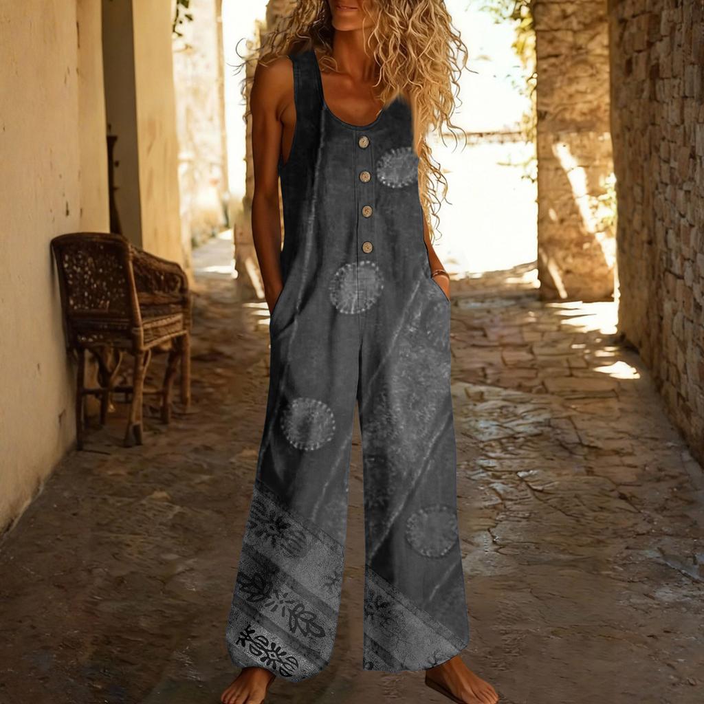 Casual Sleeveless Loose-fitting Jumpsuit With Pockets And Adjustable Straps For Women (long Length).
