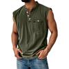 Canotta da uomo senza maniche con scollo Henley, abbottonatura e taschino sul petto, vestibilità casual ampia, maglietta estiva