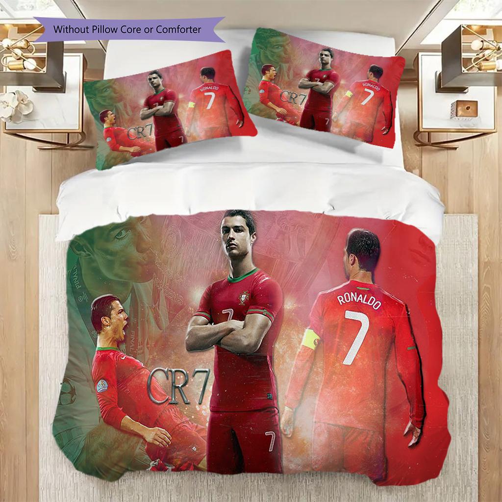 Cristiano Ronaldos Triumph Three-piece Set (1 * Duvet Cover + 2 * Pillowcase, Without Core) 2D Flat Bedding Set Duvet Cover and Pillowcase