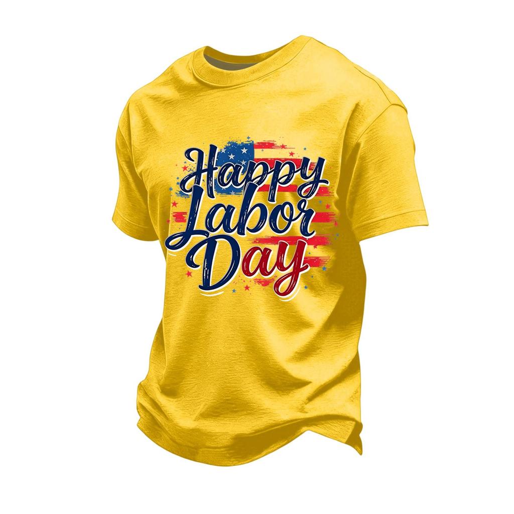 Men's Loose Fit Casual Short Sleeve T Shirt Labor Day Graphic Print Crew Neck Comfortable Top for Everyday Wear