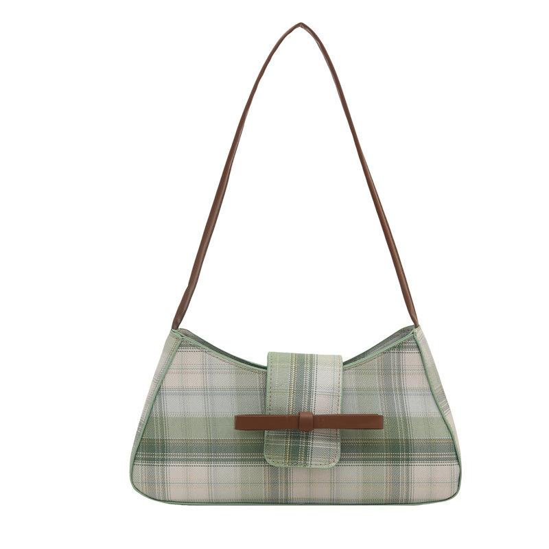 Trendy foreign style retro plaid armpit bag 2025 new sweet cool locomotive style shoulder bag temperament commuter baguette bag