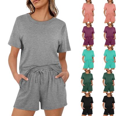 Costumul scurt pentru femei, la modă și sexy, de culoare solidă, cu mâneci scurte, cu buzunare, cu cravată