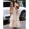 French retro light wedding dress three-layer tower lace cake skirt heavy industry lotus leaf V-neck long skirt temperament large skirt new