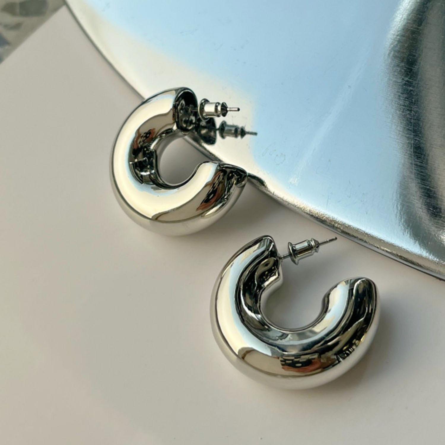 

Fashion Gold Plated Chunky Hoop Earrings for Women Glossy Lightweight Hollow C Shape Thick Stainless Steel Earrings Zircon Gift медный