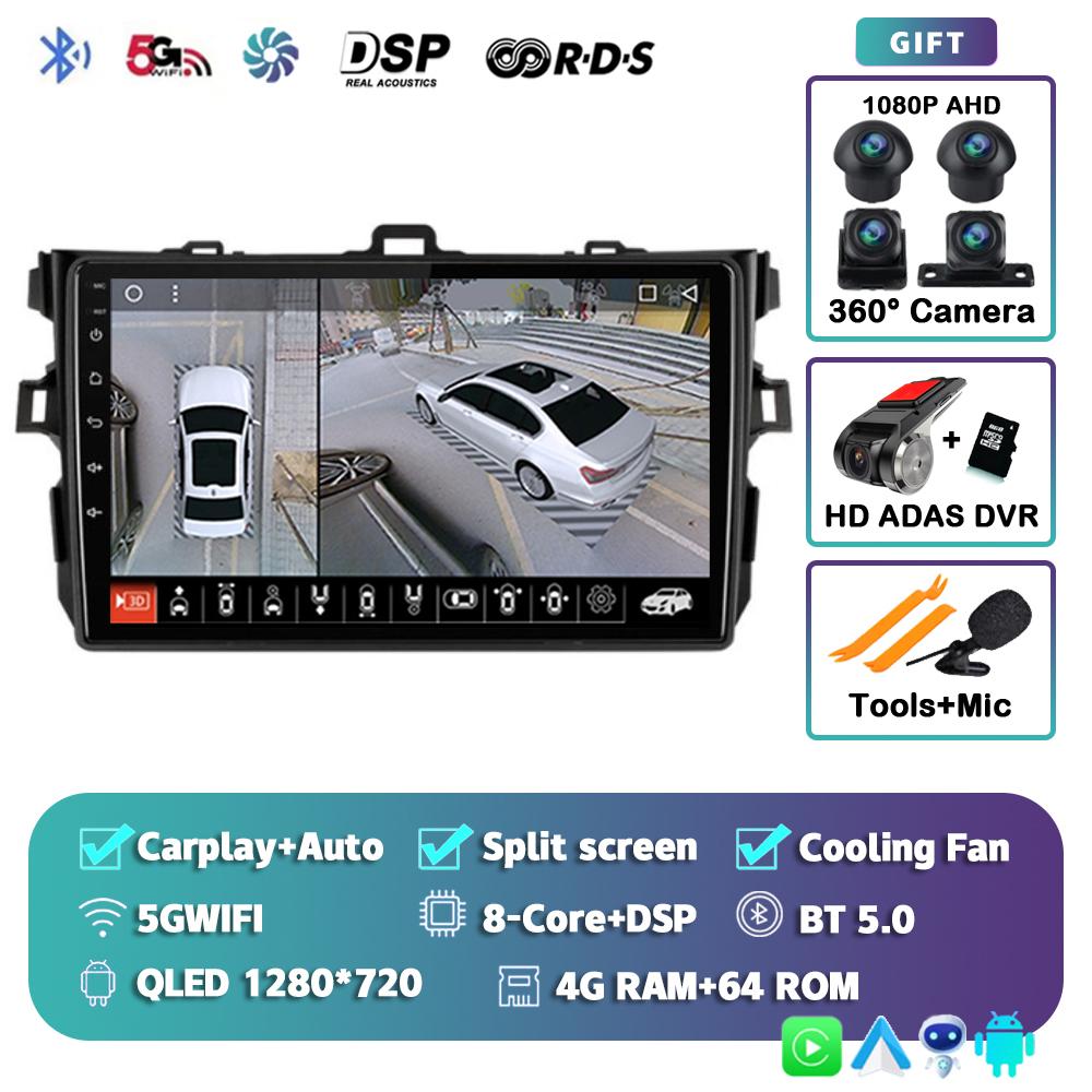 Android 14 Carplay 2din Car Radio For Toyota Corolla E140/150 2007 2008 2009 2010 2011 2012 2013 4G GPS Multimedia Player Stereo