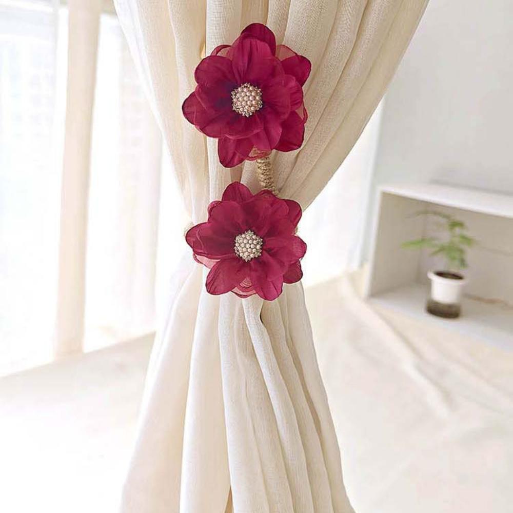 

Handmade Zen Wing Flower Pearl Curtain Cotton and Hemp Home Pendant Decorative Curtain Accessories Twist bar style вина червоного кольору