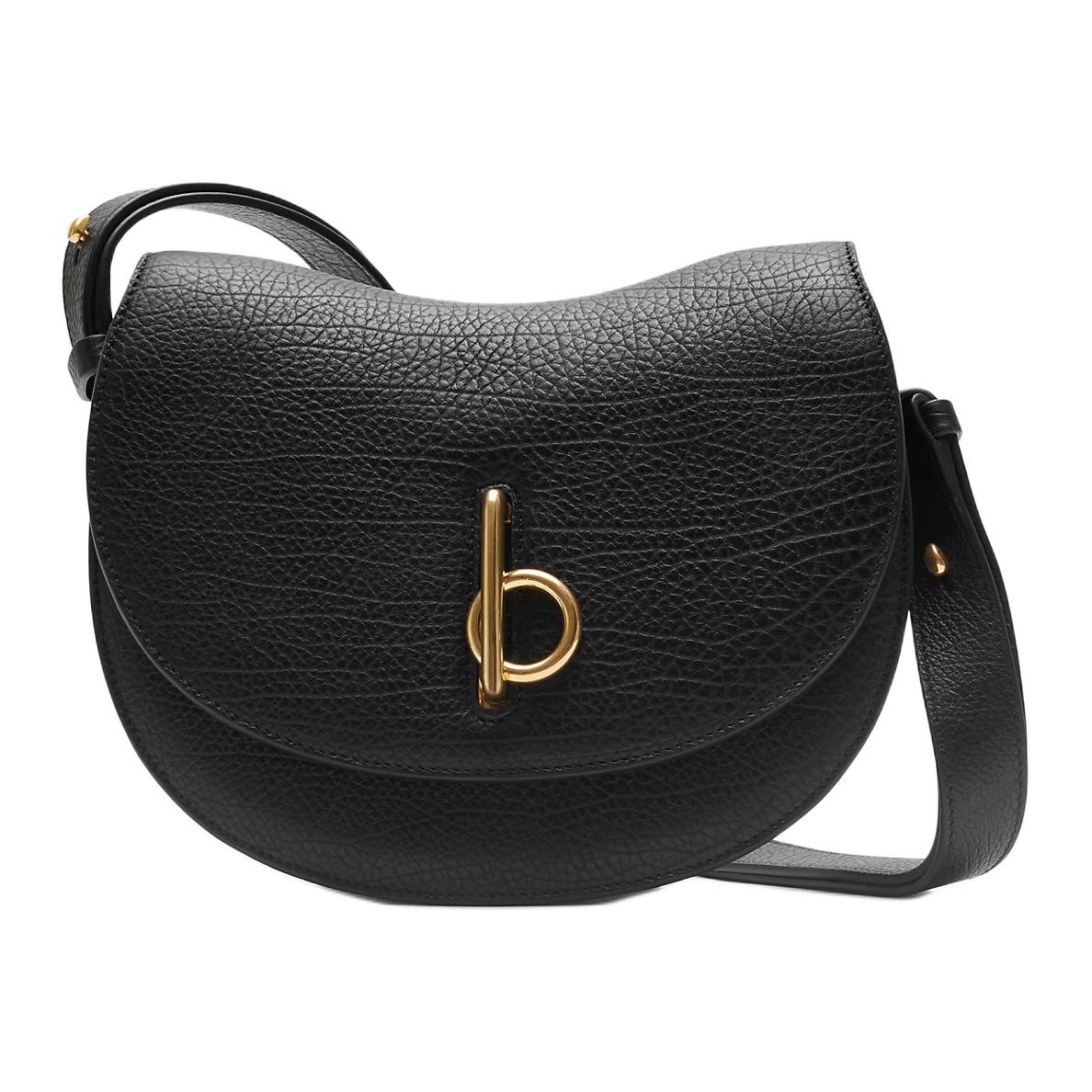 

Black Pebbled Genuine Leather Saddle Crossbody Bag With Gold Hardware For Daily Use Basic Set (Bag+Dust Bag)