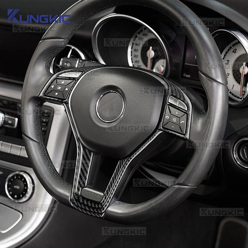 For Mercedes Benz SLK R172 2011 2012 2013 2014 2015 2016 Real Soft Carbon Fiber Car Steering Wheel Button Panel Trim Sticker