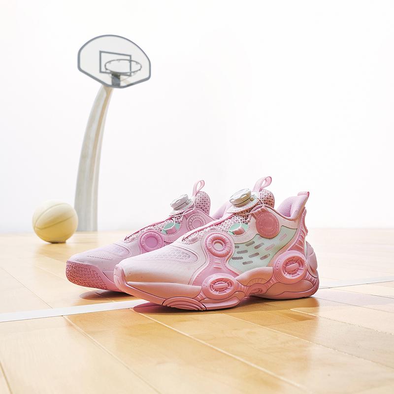 Anta Irregular 2 Sports Fashion Comfortable Non-Slip Wear-Resistant Mid-Top Kids Basketball Shoes Kids Basketball Shoes Pink Blue 322321102H-8