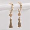 1 Piece Wooden Bead Wreath with Heart-shaped Tassel - Graduation Apricot Tassel Decorative Hanging, Love-themed Home Decoration