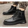 Botas de Cano Curto de Couro Estilo Britânico com Cadarço Botas Masculinas Botas Clássicas de Motociclista Sapatos Masculinos de Cano Alto