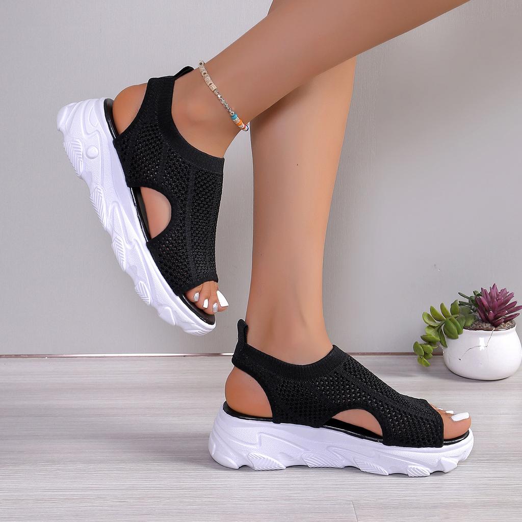Casual Large Size Thick-Soled Beach Sandals Women'S Summer Fly-Woven Soft-Soled Breathable Sports Sandals