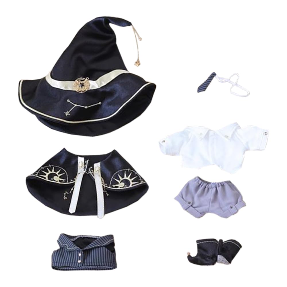 Niannyyhouse 10cm/20cm Plush Wizard Set with Clothes, Hat, Shawl, Shirt, Pants, Tie, Vest, Shoes, and Accessories (Black, 20cm)