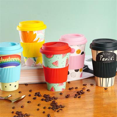Heat Resistance  Fiber Mug Coffee Mugs With Silicone Lid Tea Milk Bear Cup Drinkware Water Bottle 470ML