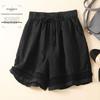 Women's Retro Lace Linen Shorts - Elastic Waist, Wide Leg, Casual & Lightweight