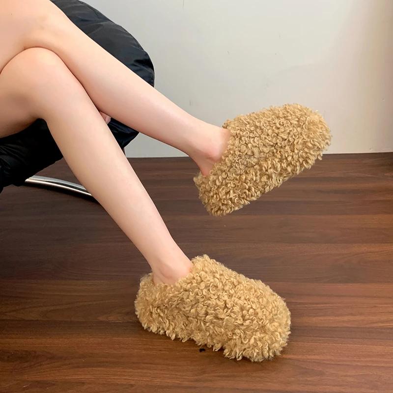 2025 Women's Fashion Slippers Cover Toe Platform Sole Warm Cotton Slippers Outdoor Autumn and Winter One Kick Thickened Slippers