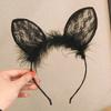 Plush Lace Cat Ears Bell Hair Band for Women Elegant Girl Headband Party Cosplay Hair Accessories