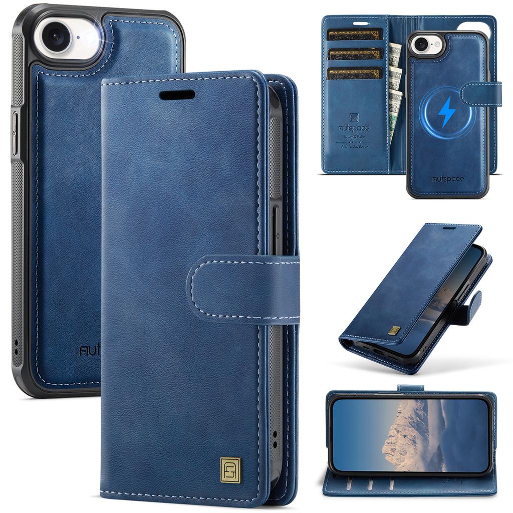 2-in-1 Magnetic Detachable Wallet Case for iPhone 16/16 Pro/16 Pro Max/16 Plus/16e - PU Leather, Card Slots, MagSafe Charging, 360° Protection