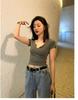 High-waisted Belly Button Curled Summer New Pure Cotton Short T-shirt Women's Short-sleeved Hot Girl Slim Shoulder Top