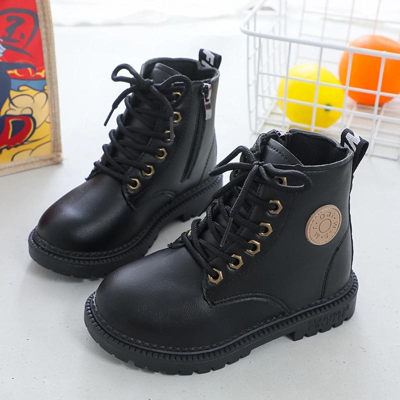 Children Fashion Boots for Boys Girls Autumn Winter Warm Cotton Kids Tide Boots Motorcycle Rubber Boots Zipper Ankle High Soft