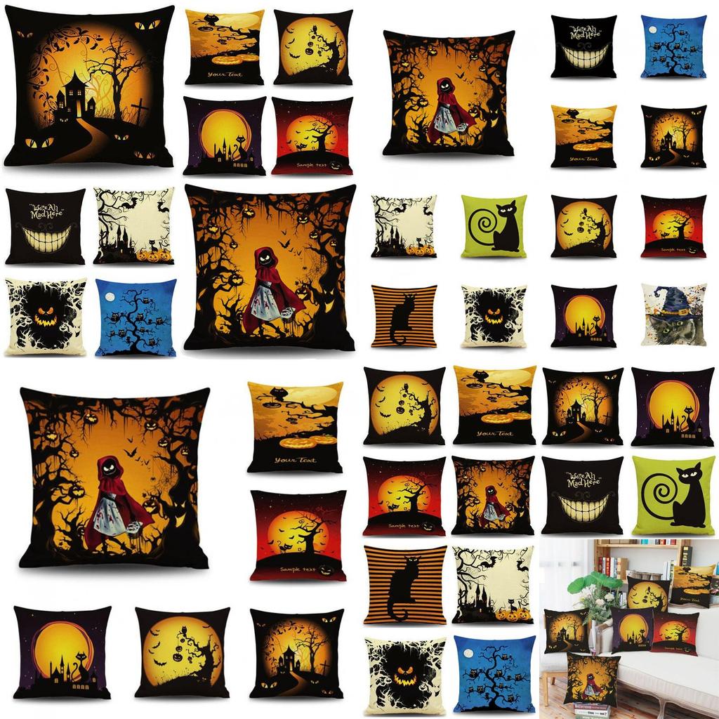 Elegant Cotton Linen Halloween Pumpkin Pillow Case For Home And Car Decor