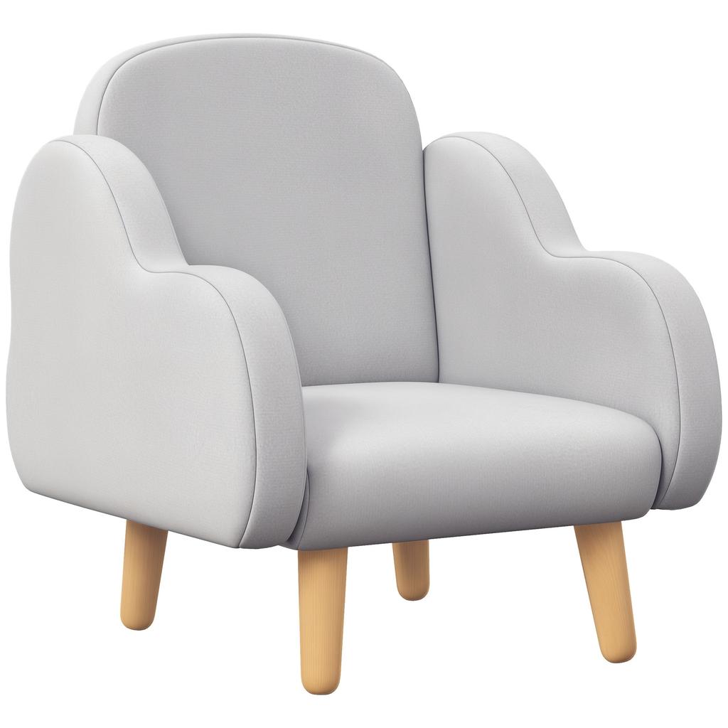 Kids Armchair Toddler Sofa Children Chair with Arm Rest, Wooden Frame, Velvet, PP Legs, Cloud Shape, for Ages 1.5-3 Years - Grey