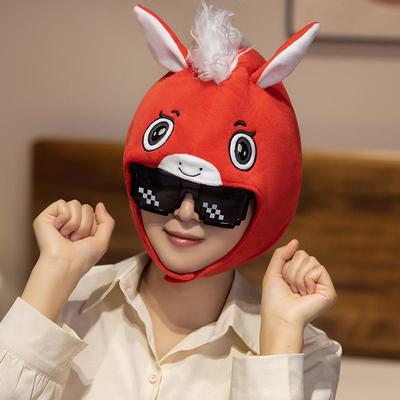 Adorable Red Horse Head Mask Hat - Year of the Horse Cartoon Performance Prop
