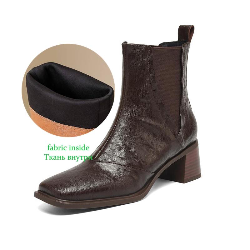 Krazing Pot Sheepskin Square Toe Med Heels Chelsea Boots Size 42 Zip Women Pleated Decoration Vintage Ankle Boots