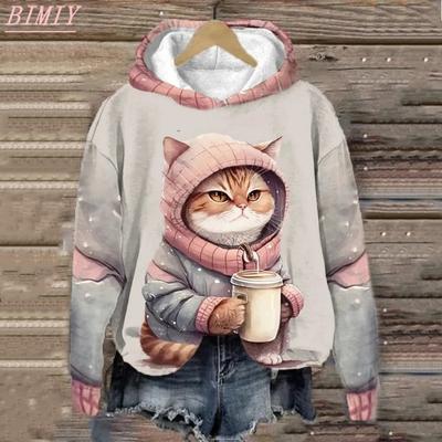 Women's Hoodies Funny Kawaii Cat Animals Printed Hoodie For Men Sweatshirts Female Clothes Casual Long Sleeve Unisex Pullovers