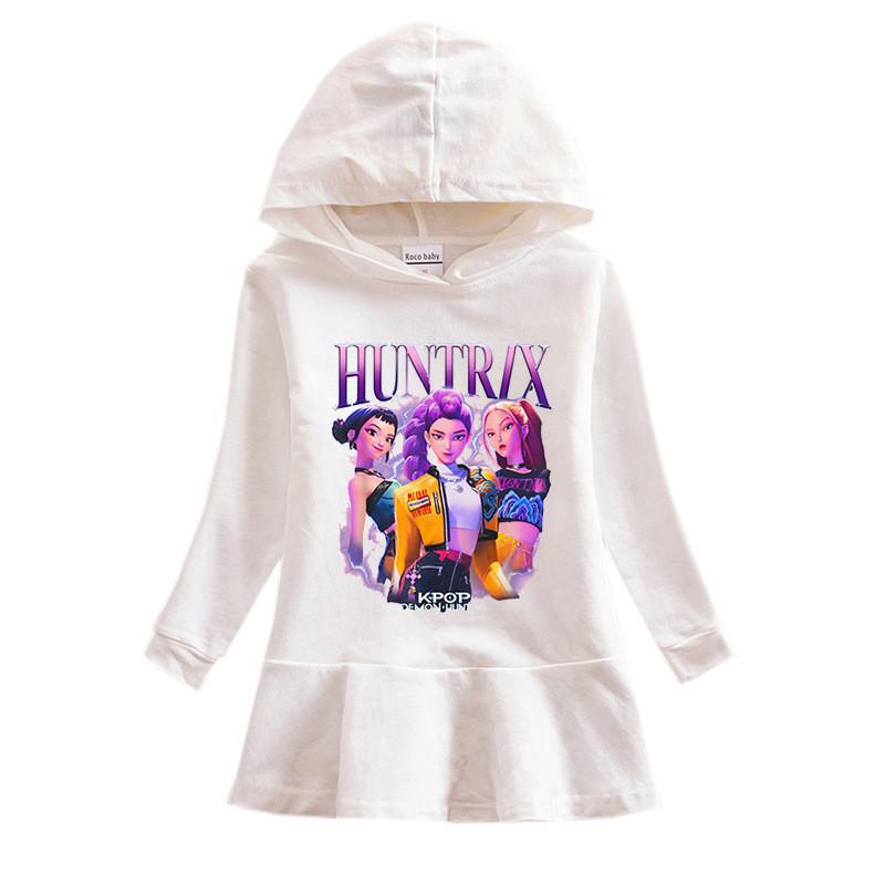 Girls Kpop Rumi Zoey Mira Hunters Printed Cotton Ruffle Hooded Dress